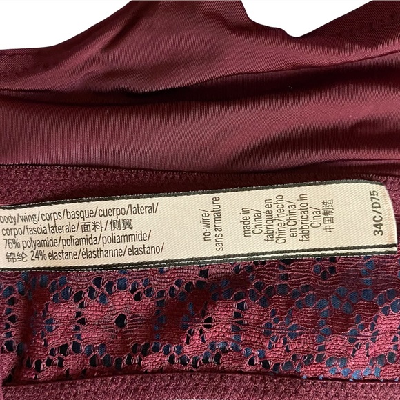Victoria Secret Wireless Bra Red Burgundy Light Padded Stretch Size 34C NEW - Picture 4 of 5